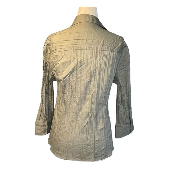 Sonoma Button Down Shirt Green Gauzy Knit Pleated 3/4 Length Sleeve Y2K M - Picture 4 of 8